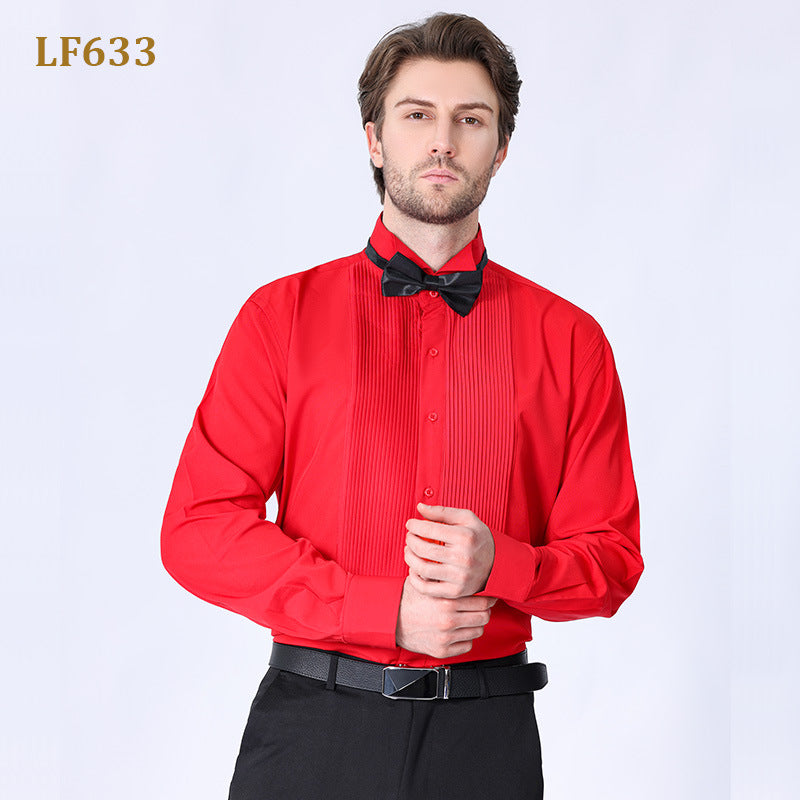 New Men's Dress French-style Inch Clothes Send Bow Tie Men's Long Solid Color Shirt Swallow Collar Dress Best Man Plus Size Shirt