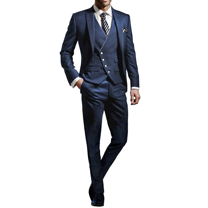 New Three-Piece Men's Suit Navy Groom Suit Jacket One Button Formal Business Suit Performance Clothes