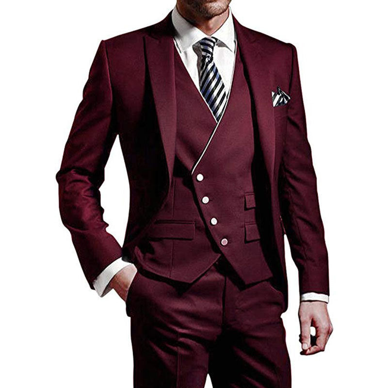 New Three-Piece Men's Suit Navy Groom Suit Jacket One Button Formal Business Suit Performance Clothes