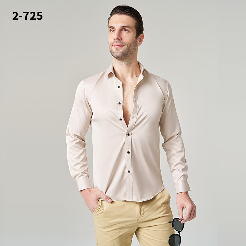 2024 New Style Shirt Men's Summer Jacket Men's Fashionable Anti-Wrinkle Business Commuter Shirt Solid Color Long Sleeve Men's Wear