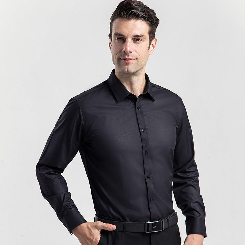 Spring And Autumn Men's Business Shirt Casual Solid Color Skin-Friendly Long-Sleeved Non-Ironing Bamboo Fiber Shirt Men's Spring And Summer Inch Clothes