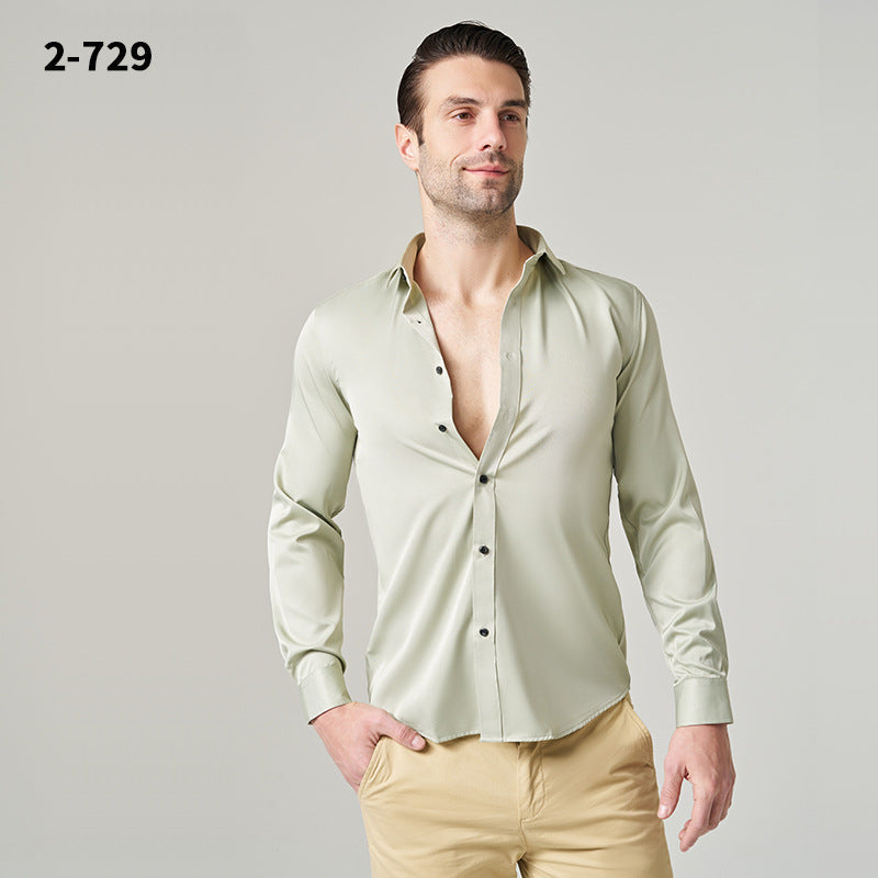 Men's Shirt 2024 New Business Casual Shirt Men's Top Long Sleeve All-match Ruffian Handsome High-end Summer Men's Wear