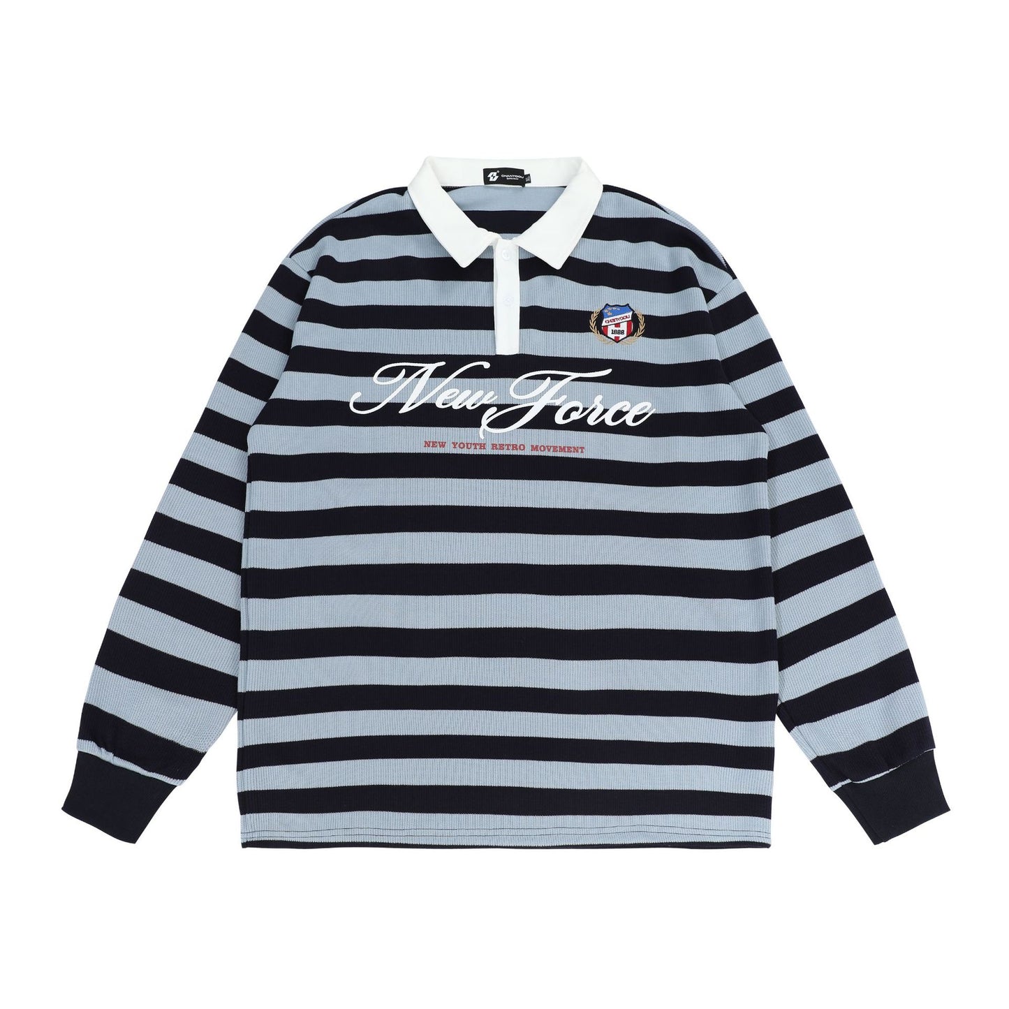 American Style Retro College Style Striped Long-sleeved T-shirt Autumn Fashion Brand Loose Casual POLO Shirt Top