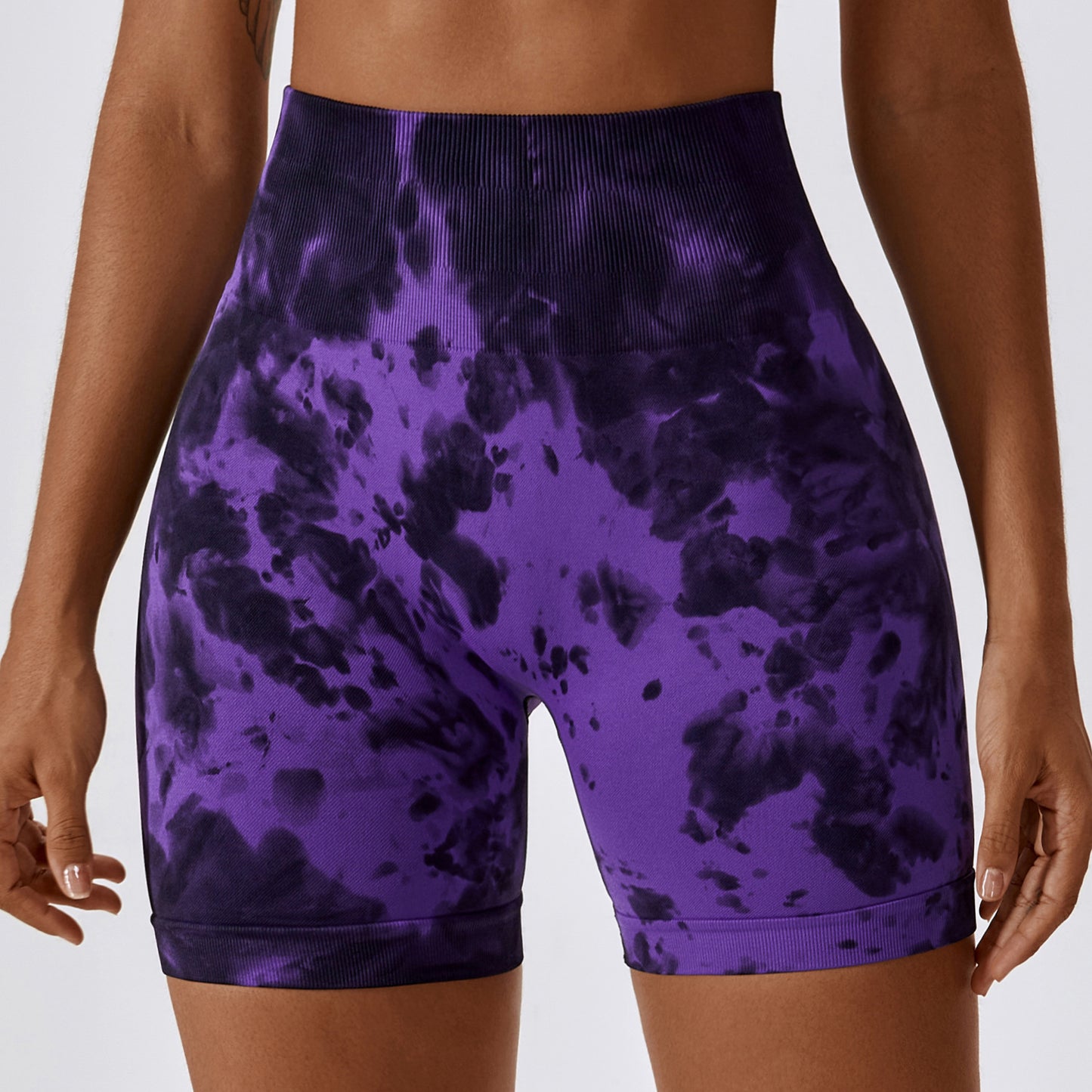 European And American Tie-Dye Seamless Yoga Shorts High Waist Hip-lifting Fitness Pants Belly Tight Sports Shorts Women's 7356