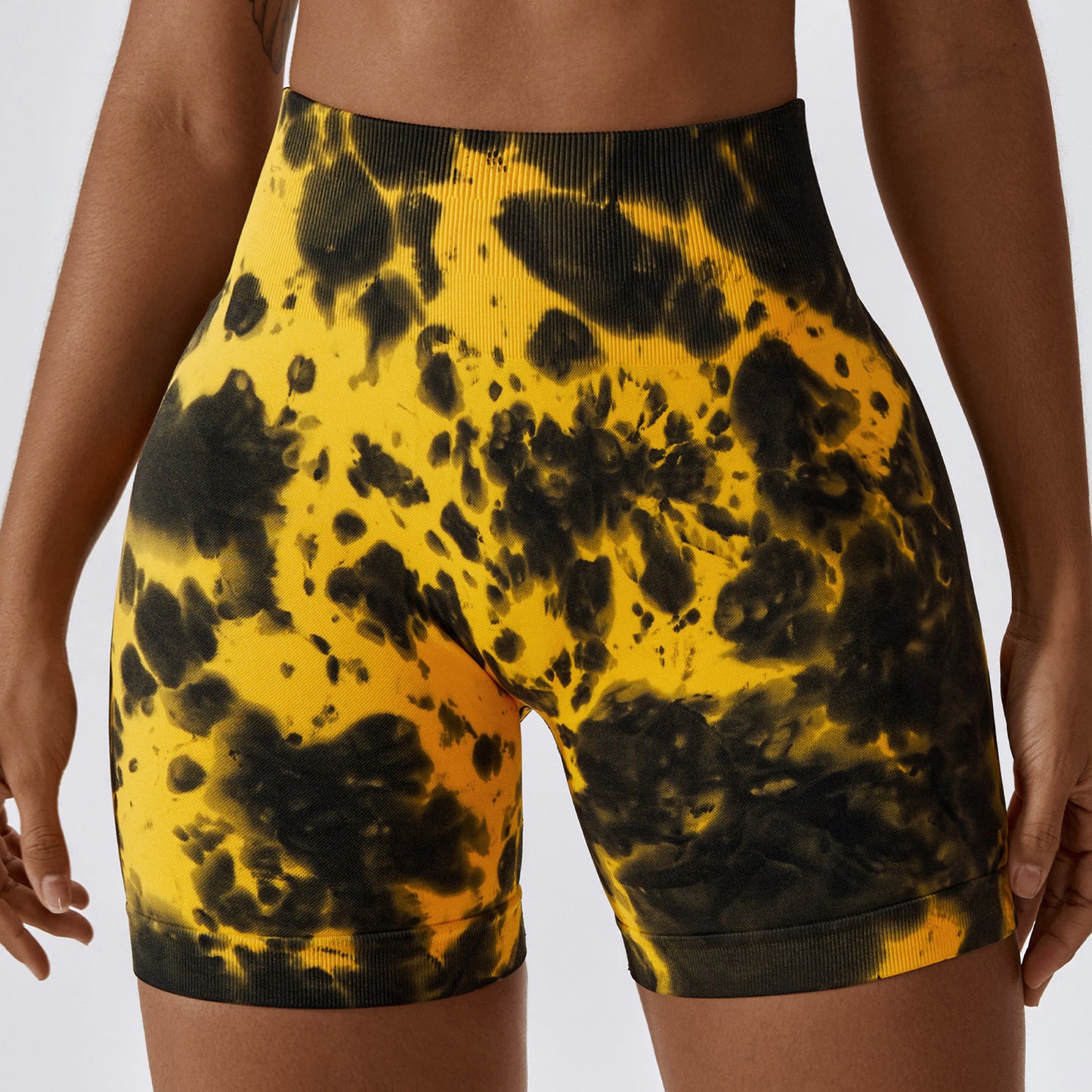 European And American Tie-Dye Seamless Yoga Shorts High Waist Hip-lifting Fitness Pants Belly Tight Sports Shorts Women's 7356