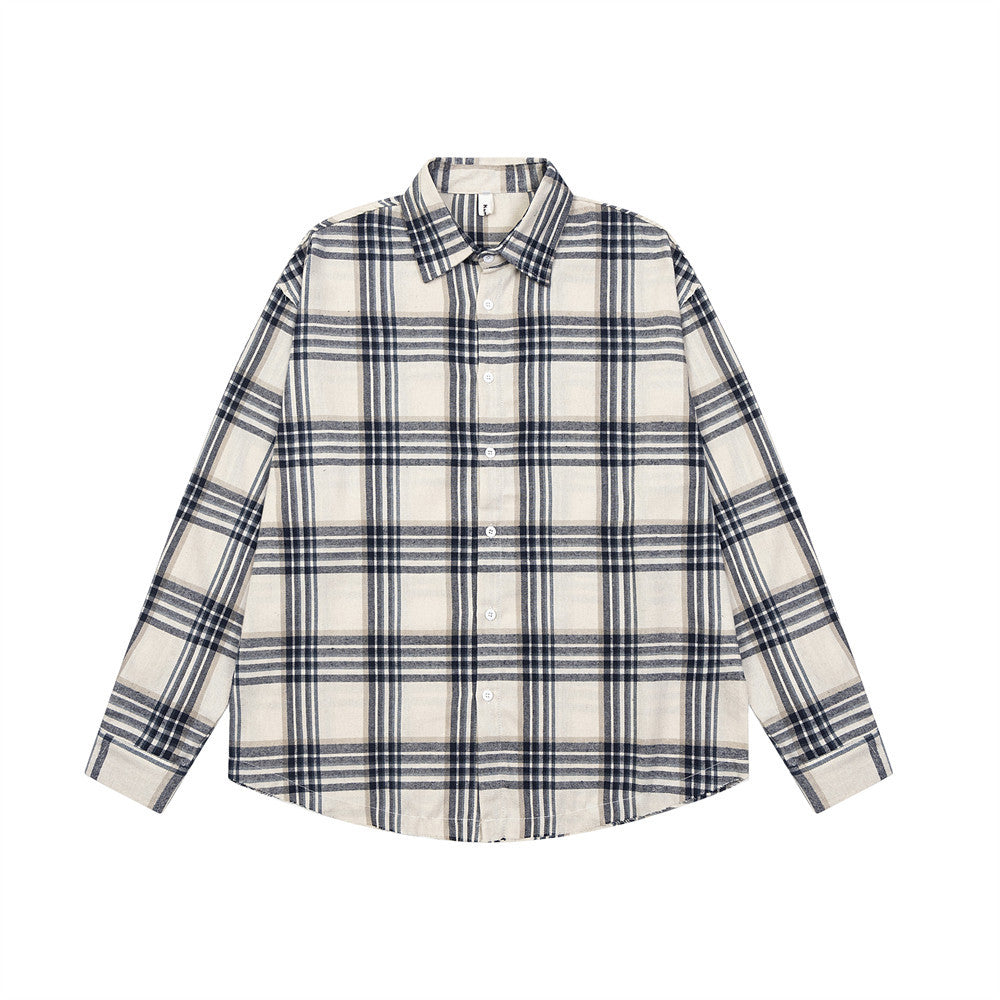 Spring And Autumn Long Sleeve Plaid Shirt Men's And Women's Same Style Street Trendy American Style Japanese Style Loose Casual Plaid Shirt With Rave Lapel