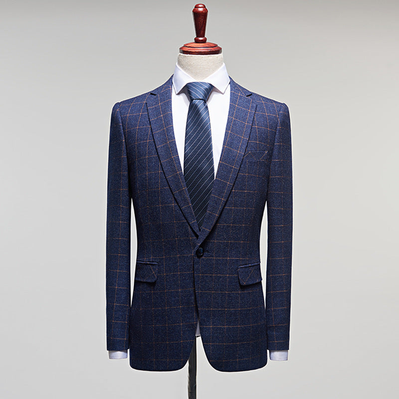 Groom Suit Slim-fit British Plaid Suit Korean Casual Wedding Dress Wedding Dress