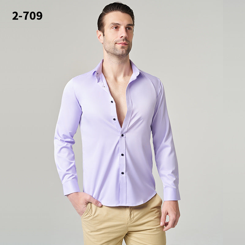 2024 New Style Shirt Men's Summer Jacket Men's Fashionable Anti-Wrinkle Business Commuter Shirt Solid Color Long Sleeve Men's Wear