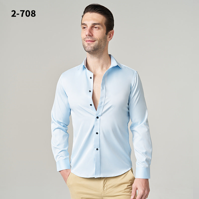 Men's Shirt 2024 New Business Casual Shirt Men's Top Long Sleeve All-match Ruffian Handsome High-end Summer Men's Wear