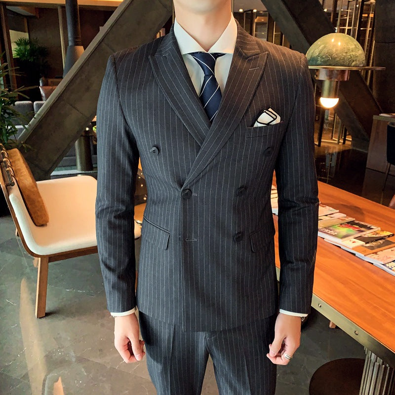 Double-breasted Suit Men's Summer Suit Suit Groom Wedding Wedding Dress Striped Three-piece Suit