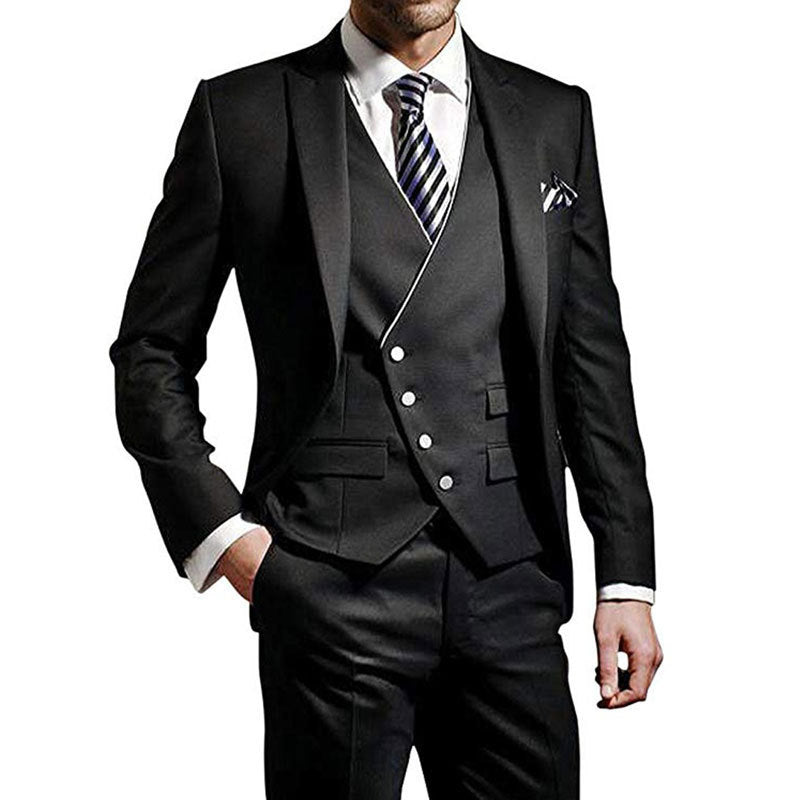 New Three-Piece Men's Suit Navy Groom Suit Jacket One Button Formal Business Suit Performance Clothes