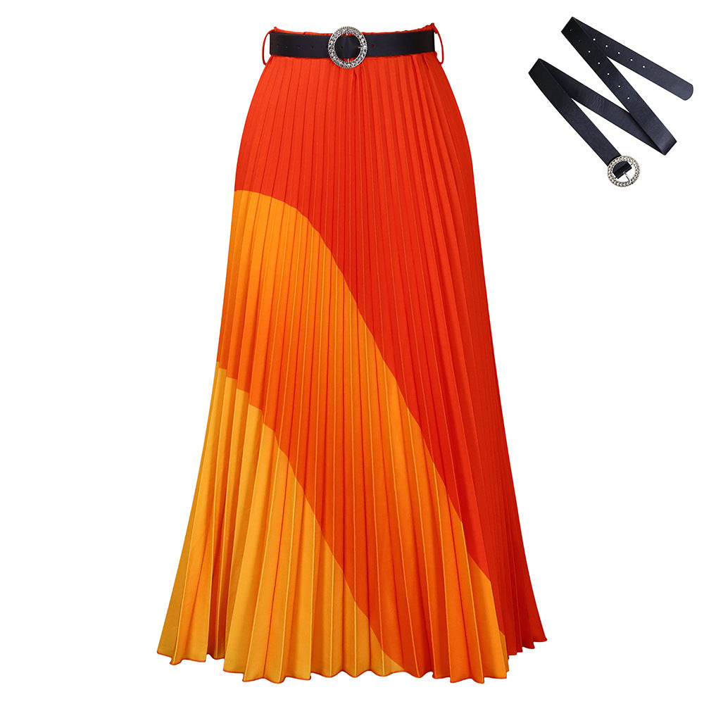 AB10ATE D436 Independent Station Plus Size Women's 2023 Autumn New Fashion Elastic Pleated Skirt Plus Size Foreign Trade A- Line Skirt