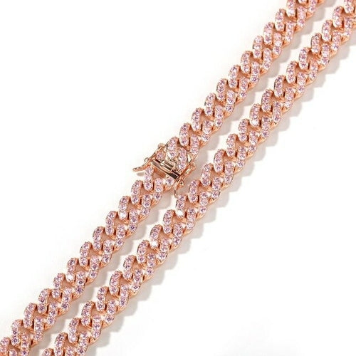 Pink/White/Blue AAA+ Cubic Zirconia Ice Out Cuban Curb Miami Chain