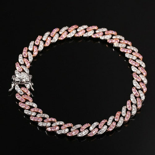 Pink/White/Blue AAA+ Cubic Zirconia Ice Out Cuban Curb Miami Chain