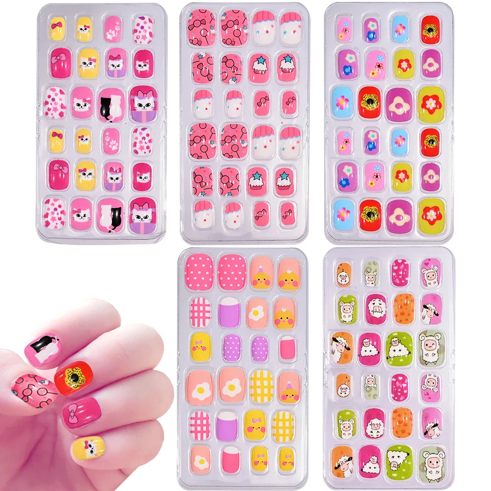 5*24Pcs=120Pcs Christmas Children Cartoon Nail Tips Colorful Cute Girl