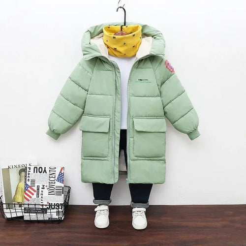 New Winter Boys Jacket Solid Color Mid-Length Keep Warm Cold