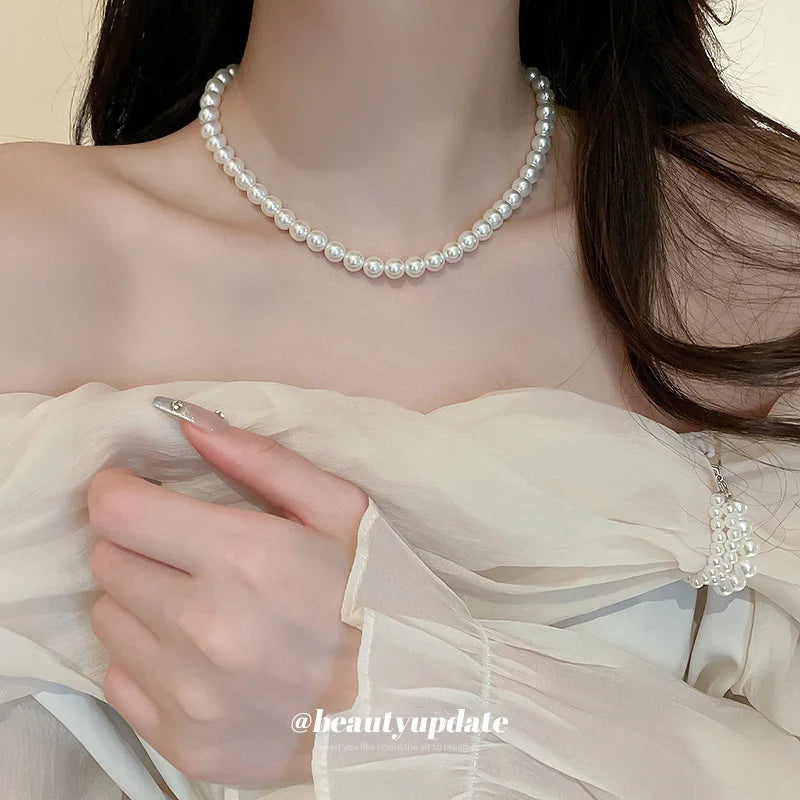 French Style Pearl Geometric Necklace Fashionable and Simple Luxury