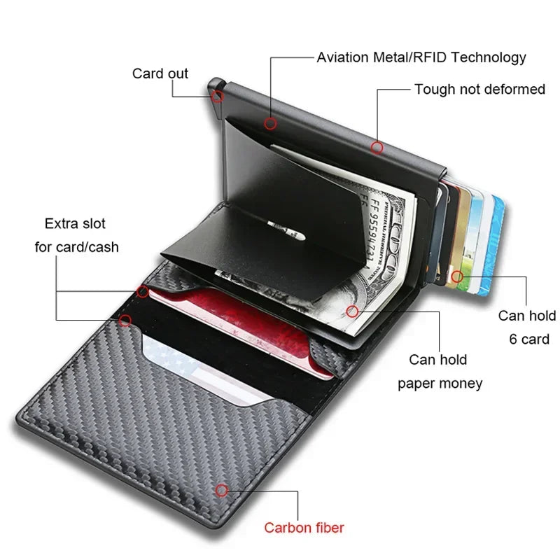 Carbon Fiber Card Holder Men Wallets Rfid Black Leather Minimalist