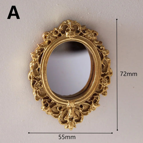 Mini Vintage Carved Mirror Retro Self-adhesive Wall Mounted Mirror