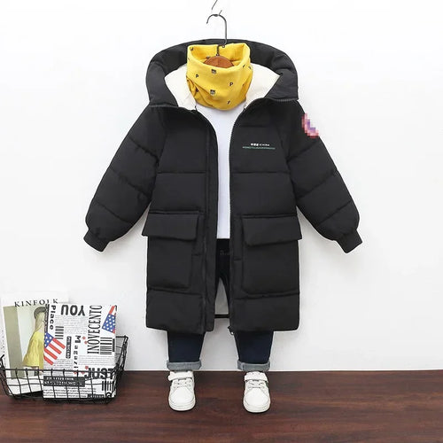 New Winter Boys Jacket Solid Color Mid-Length Keep Warm Cold