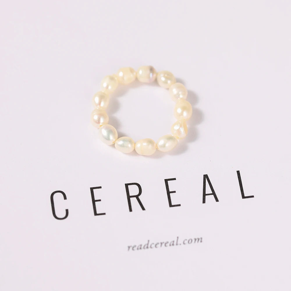 Fashion Elegant Beaded Pearl Rings Imitation Pearl Geometric Rings for