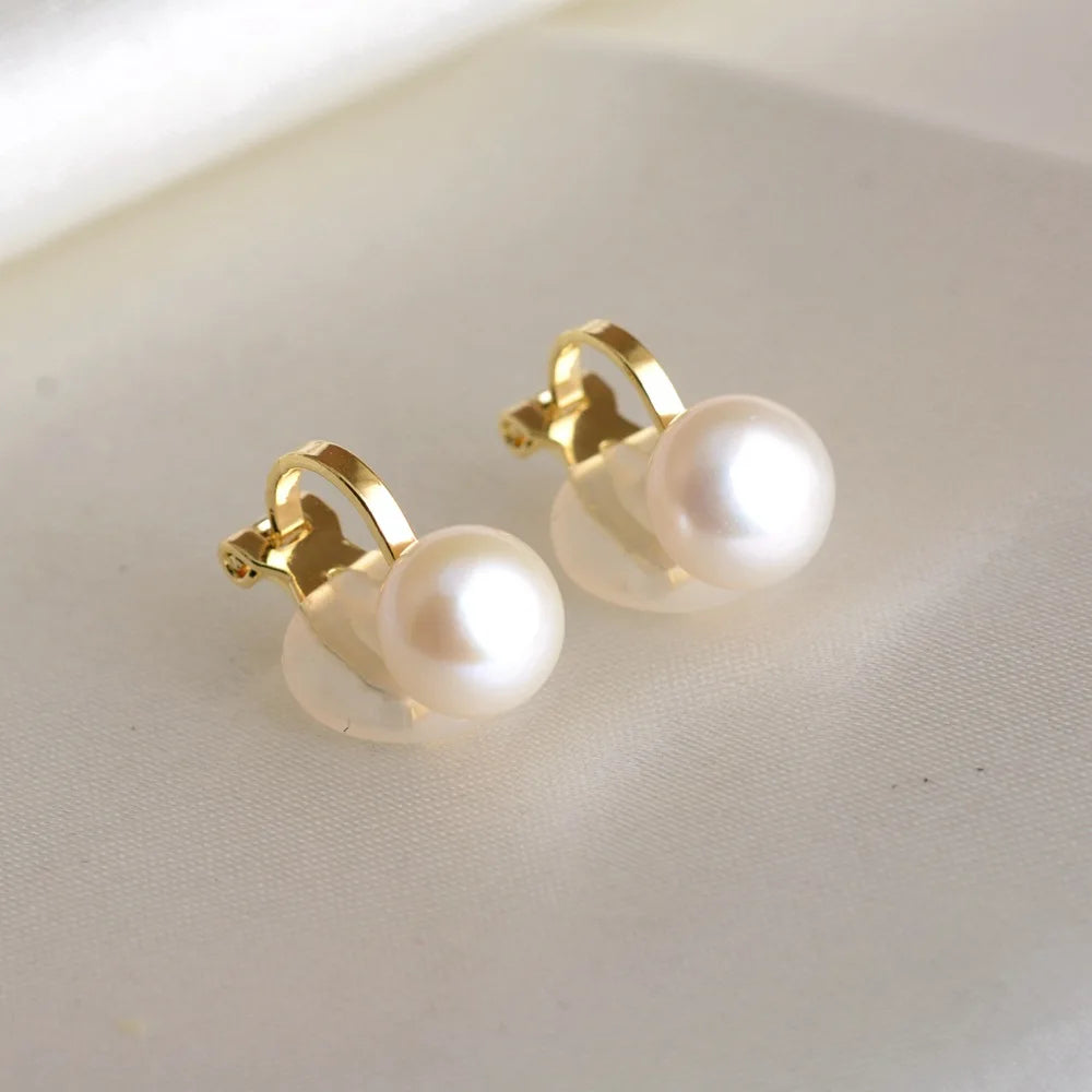 GRACE JUN Top Quality Freshwater Pearls Silver Plated Clip on Earrings