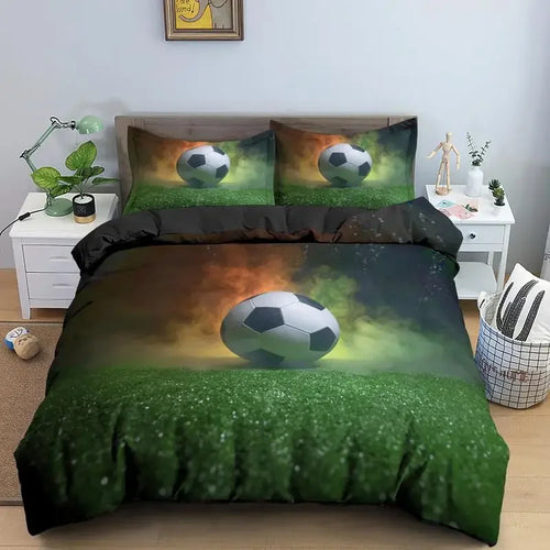 3D Football Bedding Set Soccer Duvet Cover Pillowcase Polyester