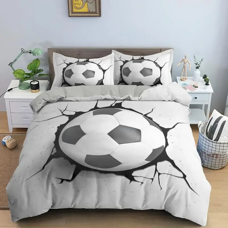 3D Football Bedding Set Soccer Duvet Cover Pillowcase Polyester