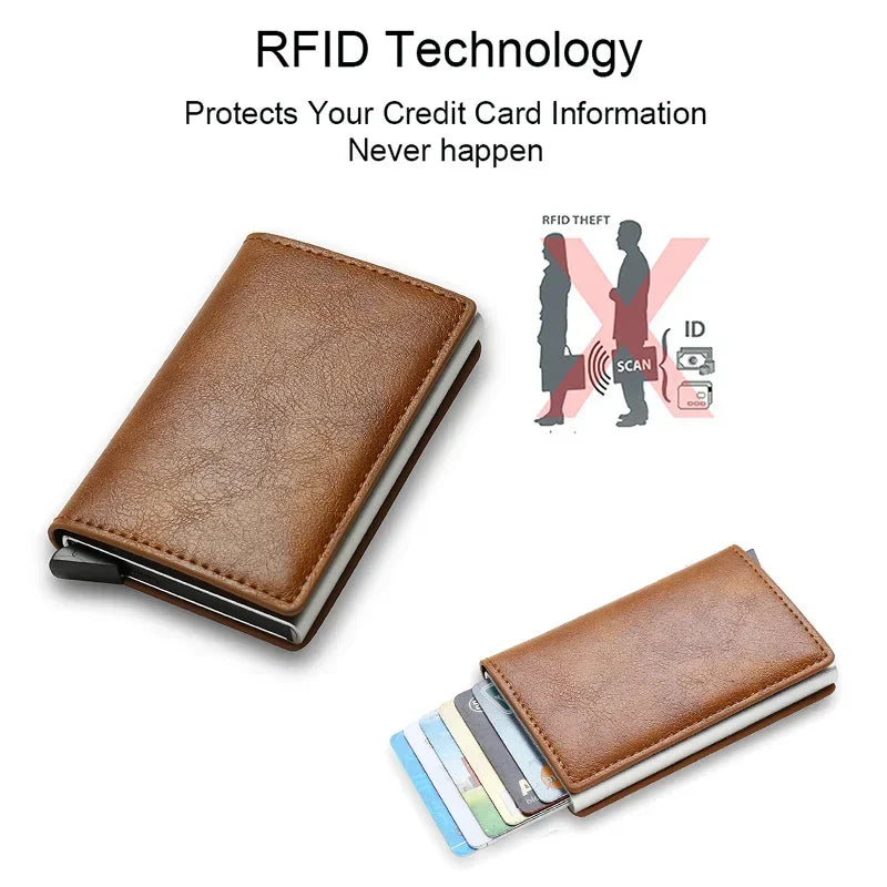 Carbon Fiber Card Holder Men Wallets Rfid Black Leather Minimalist