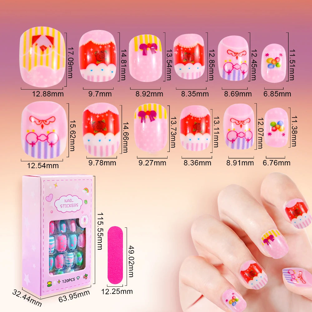 5*24Pcs=120Pcs Christmas Children Cartoon Nail Tips Colorful Cute Girl