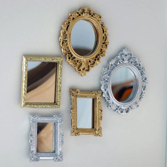 Mini Vintage Carved Mirror Retro Self-adhesive Wall Mounted Mirror