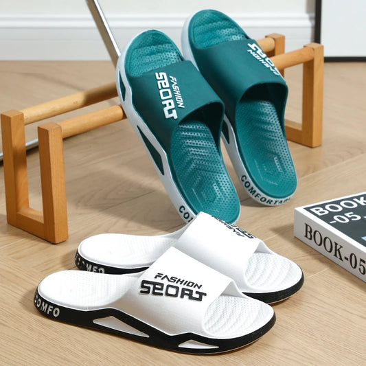 Slippers for men can be worn externally in summer. Trendy bathroom,