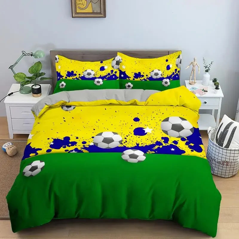 3D Football Bedding Set Soccer Duvet Cover Pillowcase Polyester