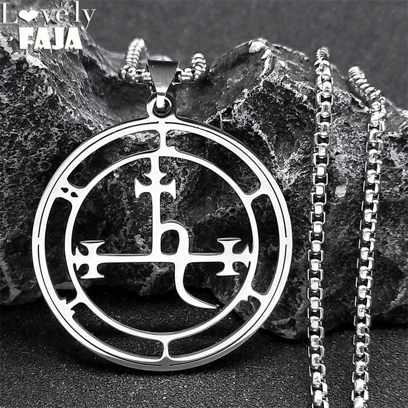 Stainless Steel Demon Seal Necklace Men/Women Silver Color Satan