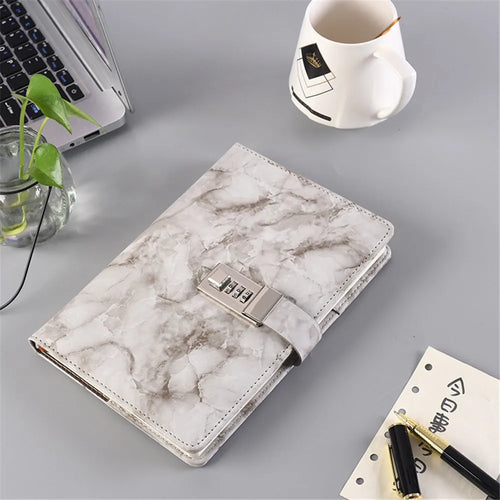 A5 Leather Retro Password Notebook With Lock Journals Thicken Hand