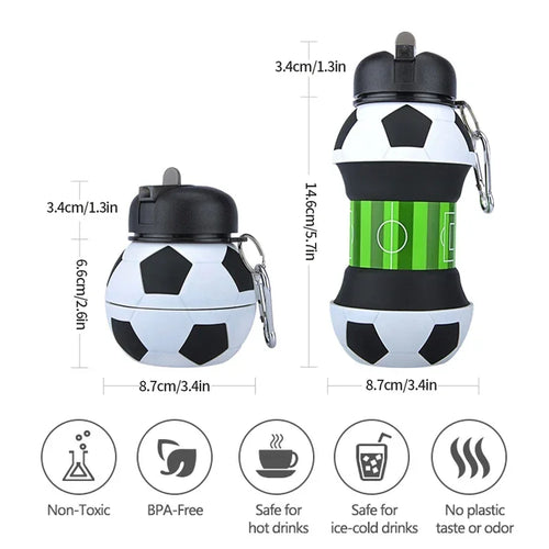 Folding Football Water Bottle, Silicone Sports Water Cup, Outdoor