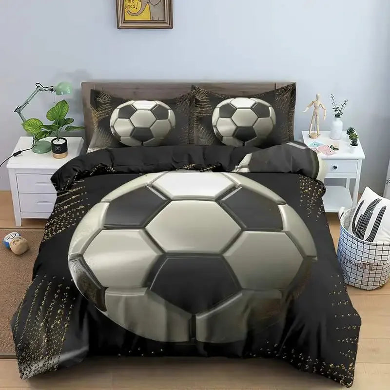 3D Football Bedding Set Soccer Duvet Cover Pillowcase Polyester