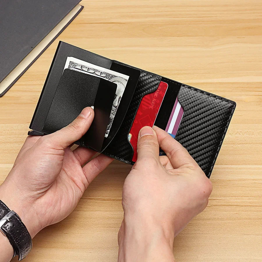 Carbon Fiber Card Holder Men Wallets Rfid Black Leather Minimalist