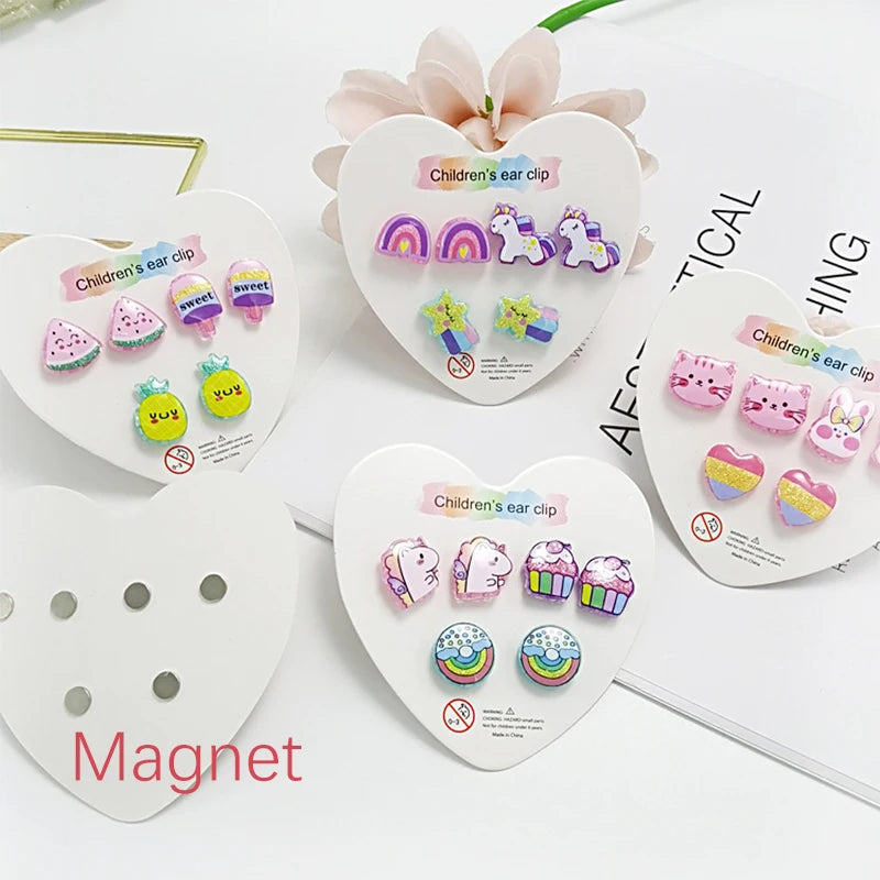 Strong Magnetic Children Clip on Earrings for Girls Non Piercing