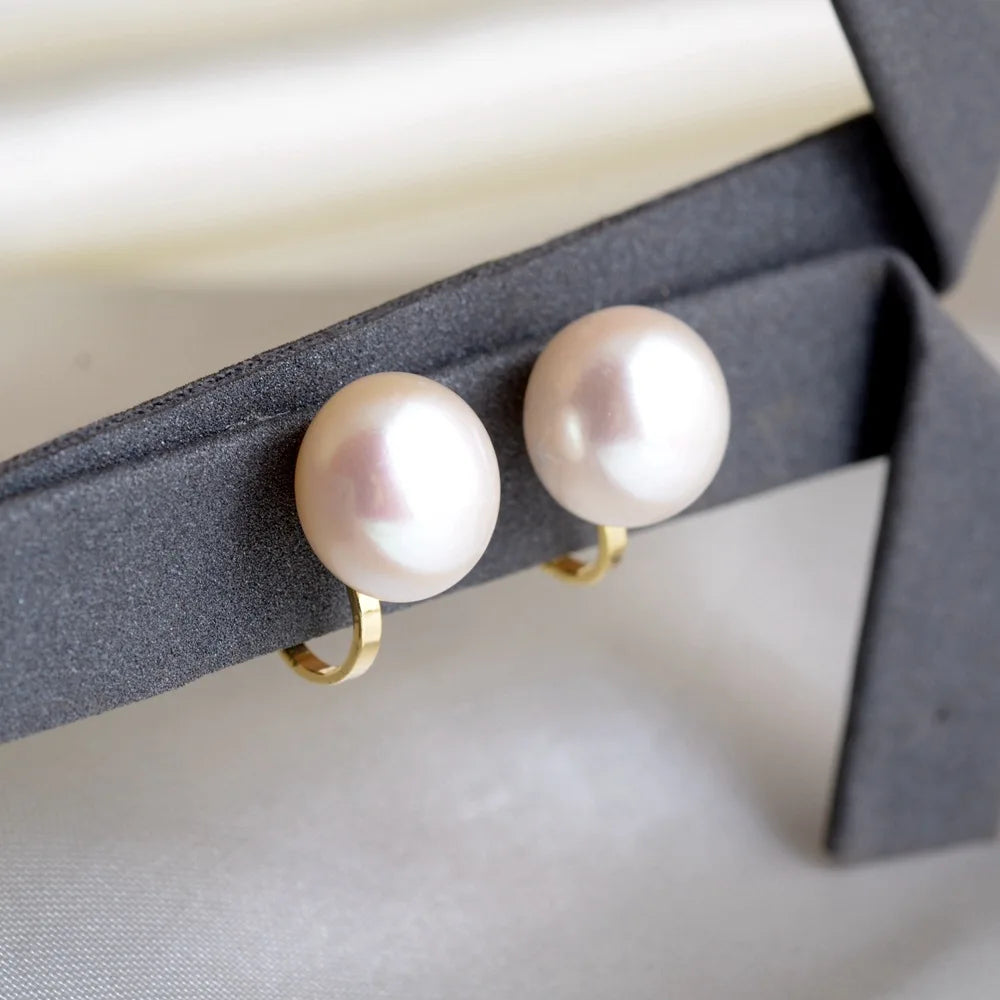 GRACE JUN Top Quality Freshwater Pearls Silver Plated Clip on Earrings