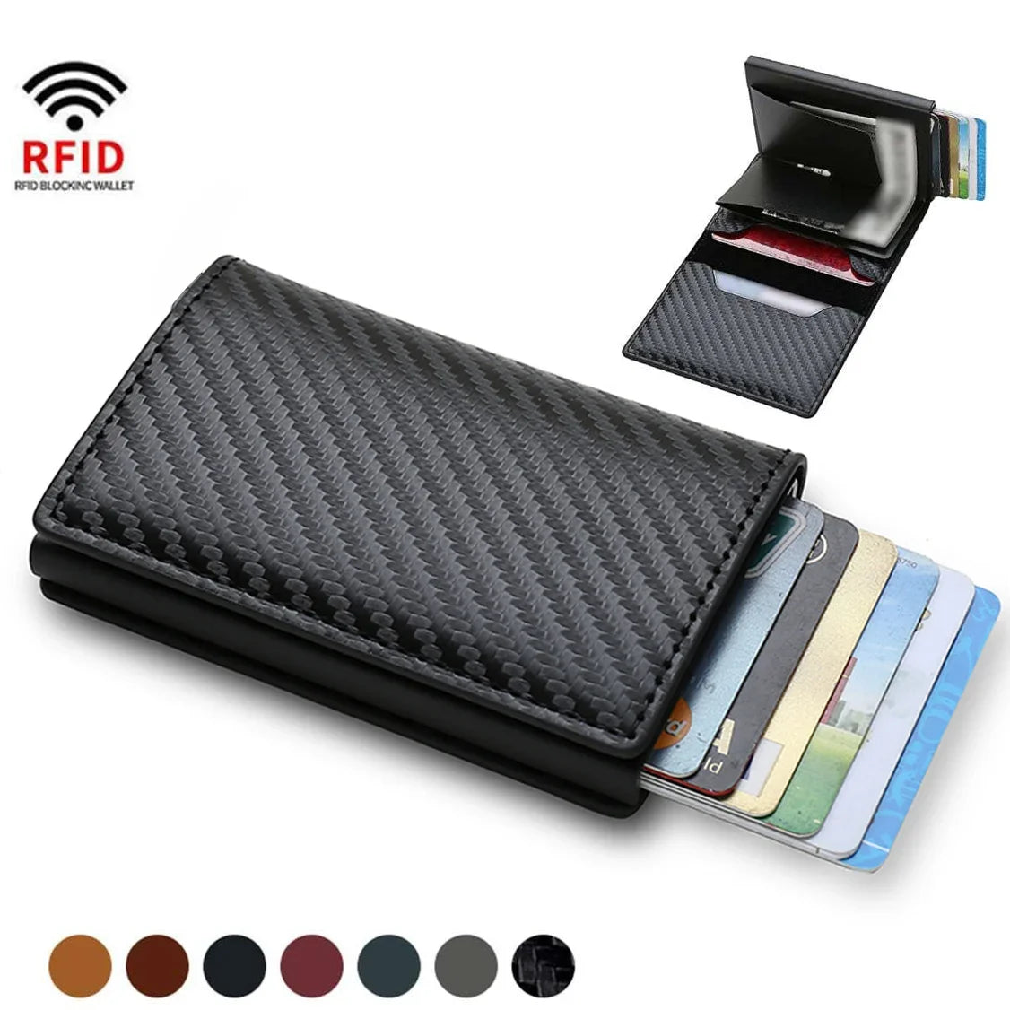 Carbon Fiber Card Holder Men Wallets Rfid Black Leather Minimalist