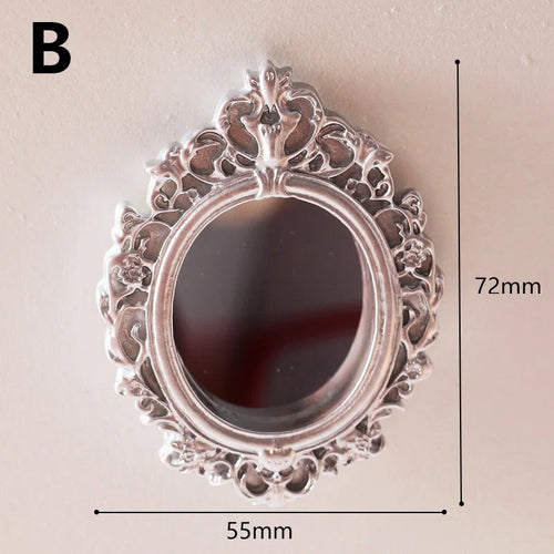 Mini Vintage Carved Mirror Retro Self-adhesive Wall Mounted Mirror