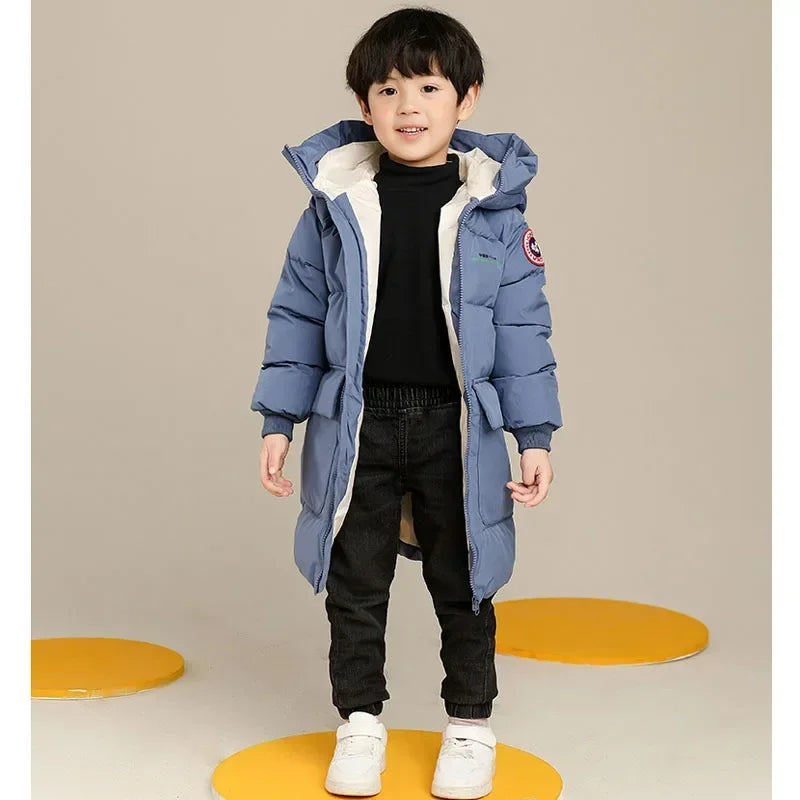 New Winter Boys Jacket Solid Color Mid-Length Keep Warm Cold