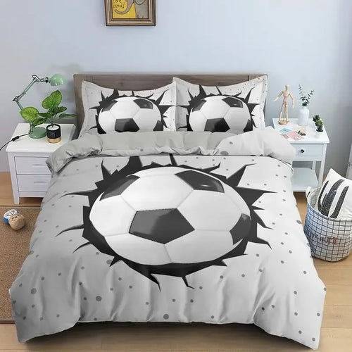 3D Football Bedding Set Soccer Duvet Cover Pillowcase Polyester