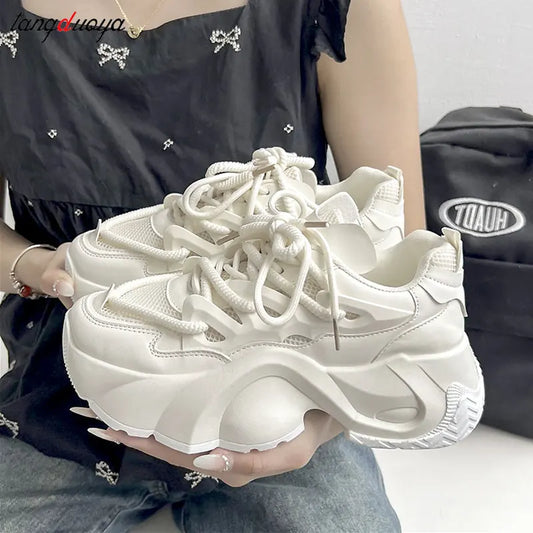 Tennis Athletic Shoes Women 2024 new creamy-white Thick Soled Sneaker