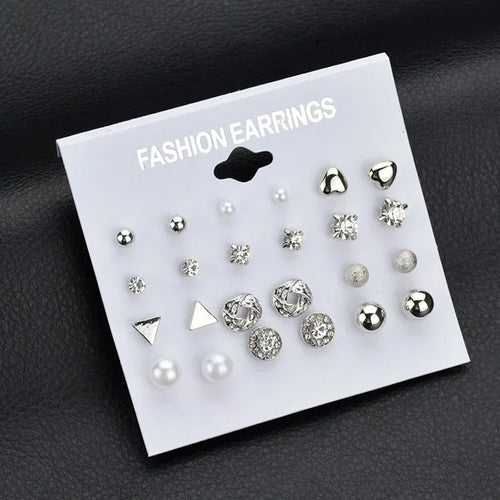 Wholesale 9 Pairs/Set Crystal Rhinestone Rose Flower Stud Earrings For