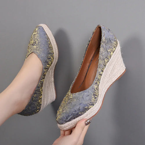 New Pointed Shallow Mouth Women Wedge Heel Thick Sole Single Shoes