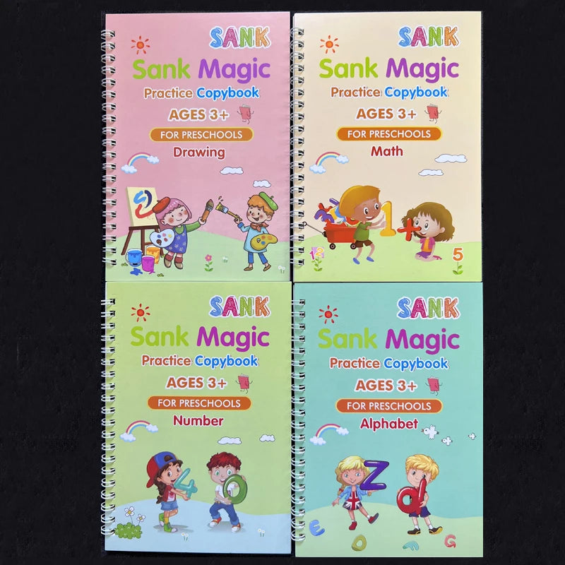 4pcs Sank Magic Practice Copybook Pen Preschools Kids Calligraphy