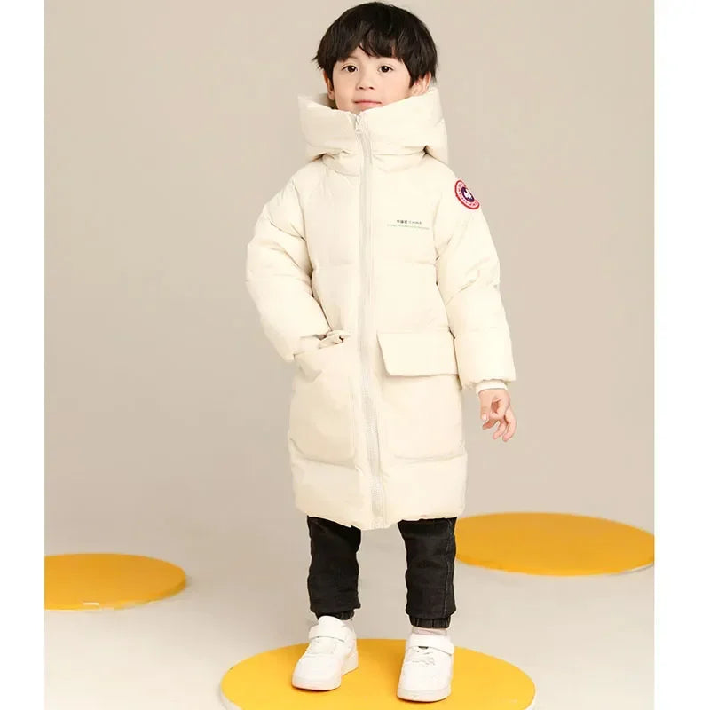 New Winter Boys Jacket Solid Color Mid-Length Keep Warm Cold