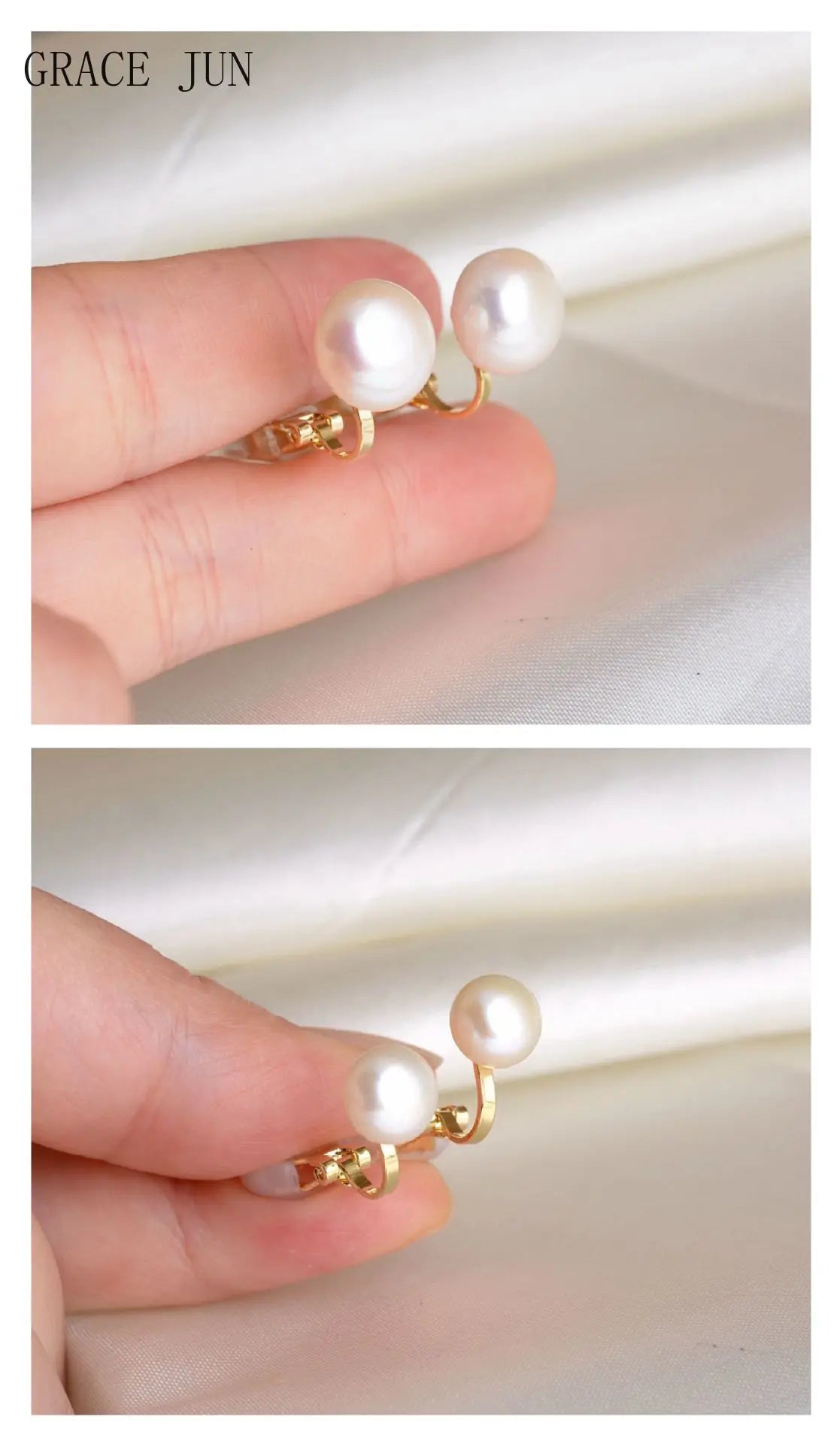 GRACE JUN Top Quality Freshwater Pearls Silver Plated Clip on Earrings